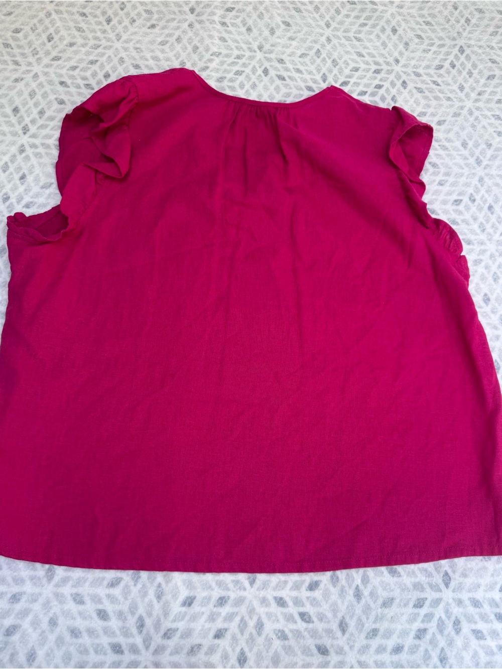 Nicole Miller New York Pink Linen Blend Ruffle Sleeve V-Neck Blouse XL Vacation - Picture 10 of 10